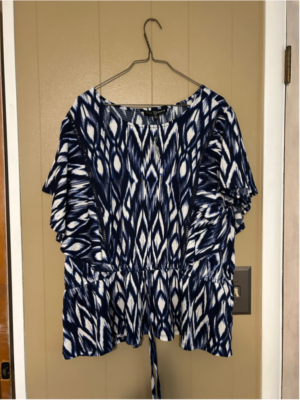 Fred David Women's Blue White Print Blouse Size 3XL Plus